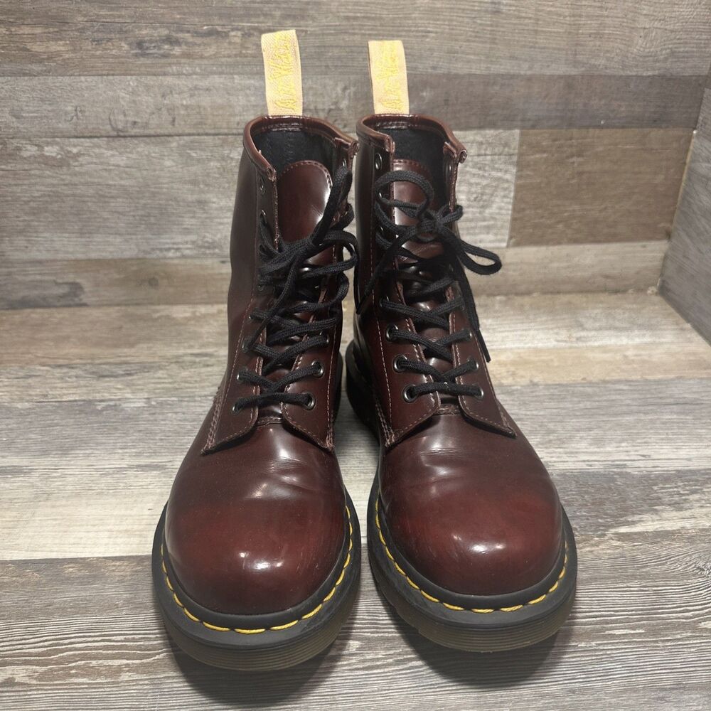 Dr Martens Vegan Cherry Red Burgundy 8 Eye Combat Boots 24226 WOMENS 8 US